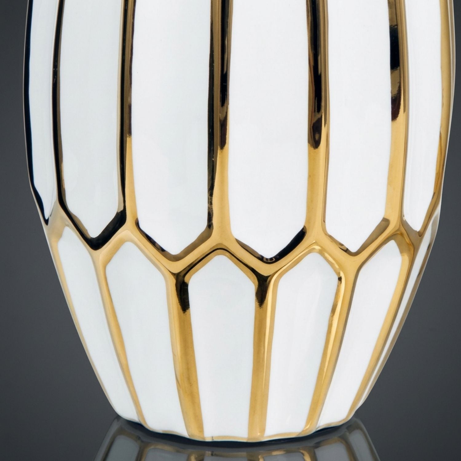 White & Gold Geometric Ceramic Vase