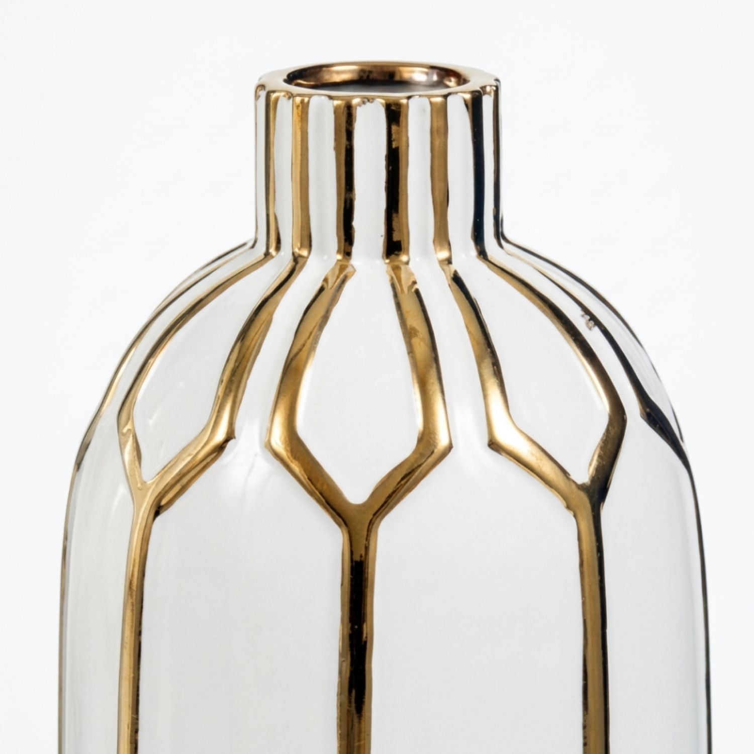 White & Gold Geometric Ceramic Vase
