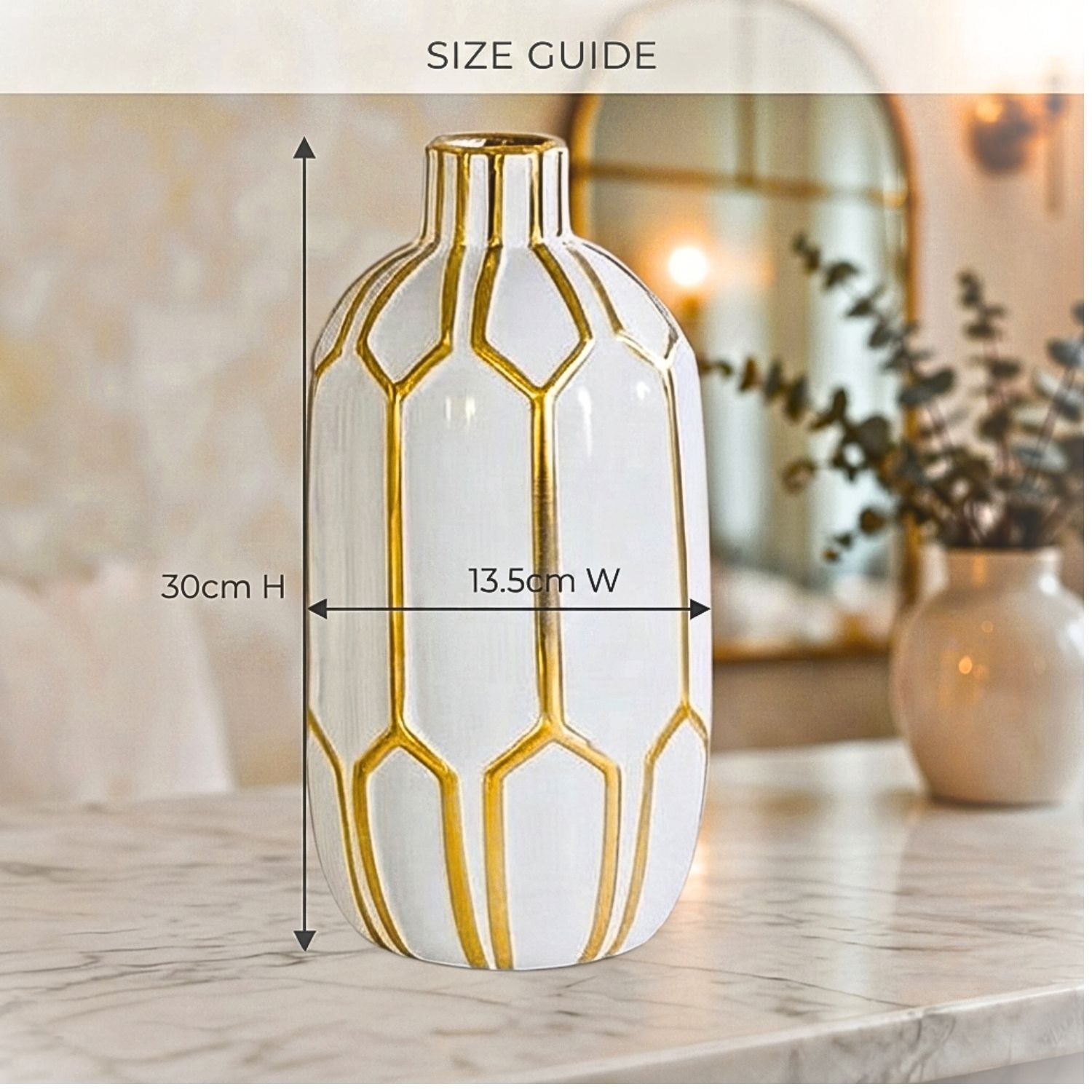 White & Gold Geometric Ceramic Vase