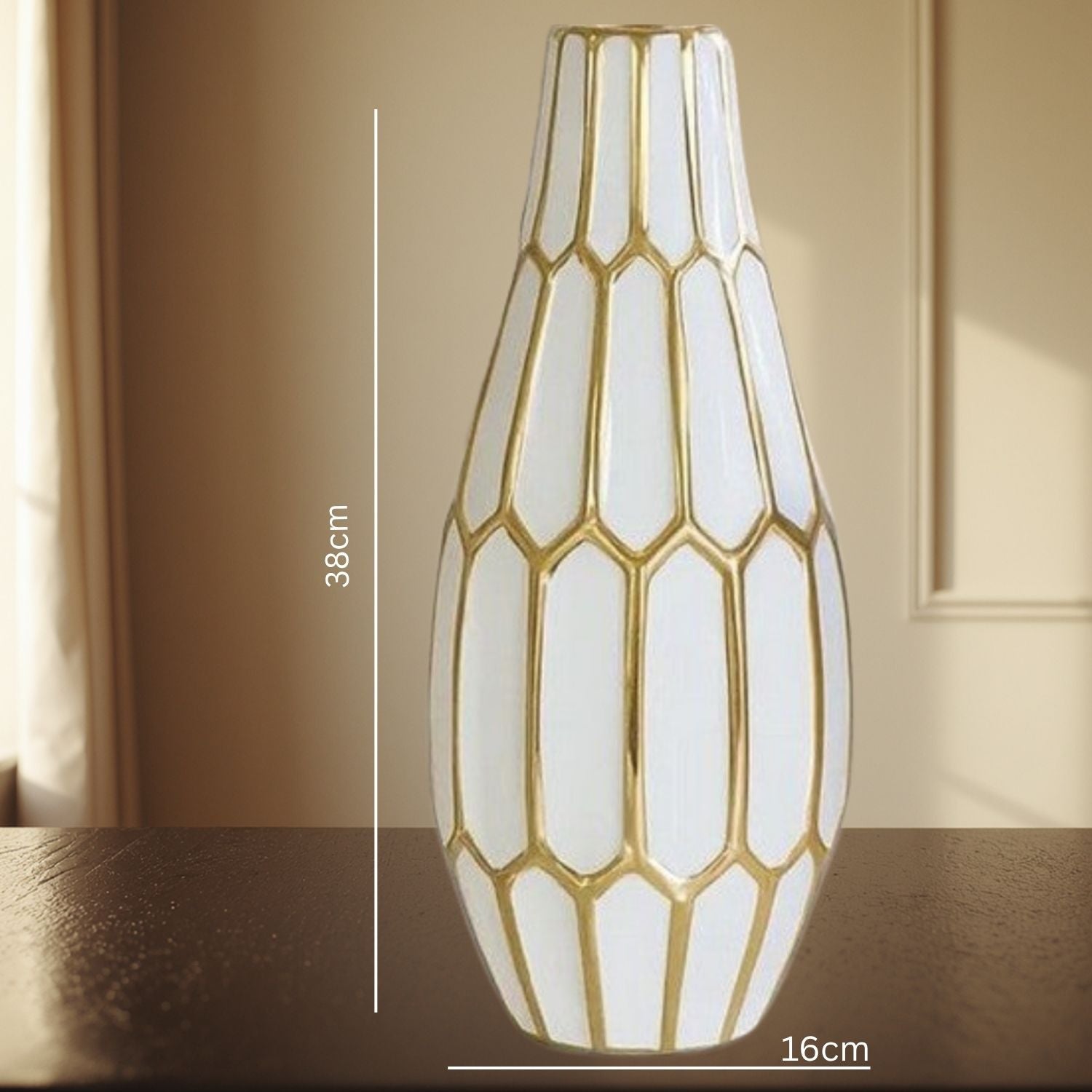 White & Gold Geometric Ceramic Vase