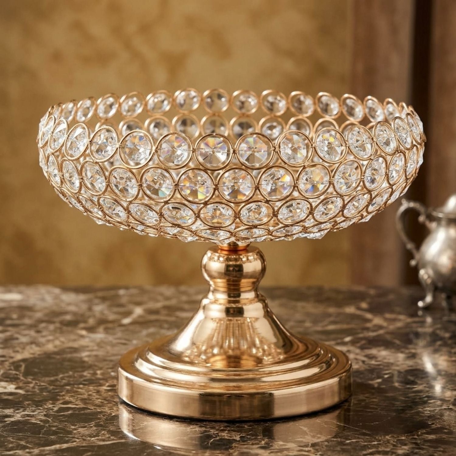 Golden Crystal Pedestal Fruit Bowl & Decorative Centrepiece