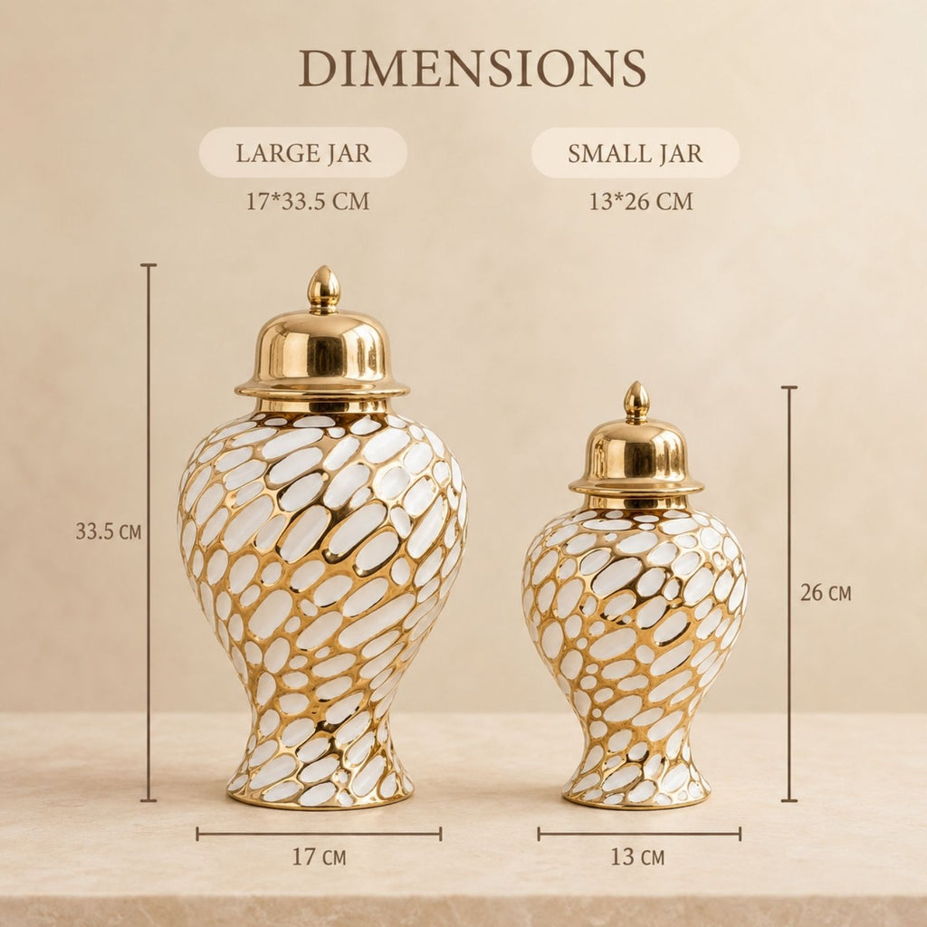 Gold & White Mosaic Ginger Jar Vase With Lid