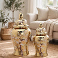 Gold Cherry Blossom Ginger Jar with Lid