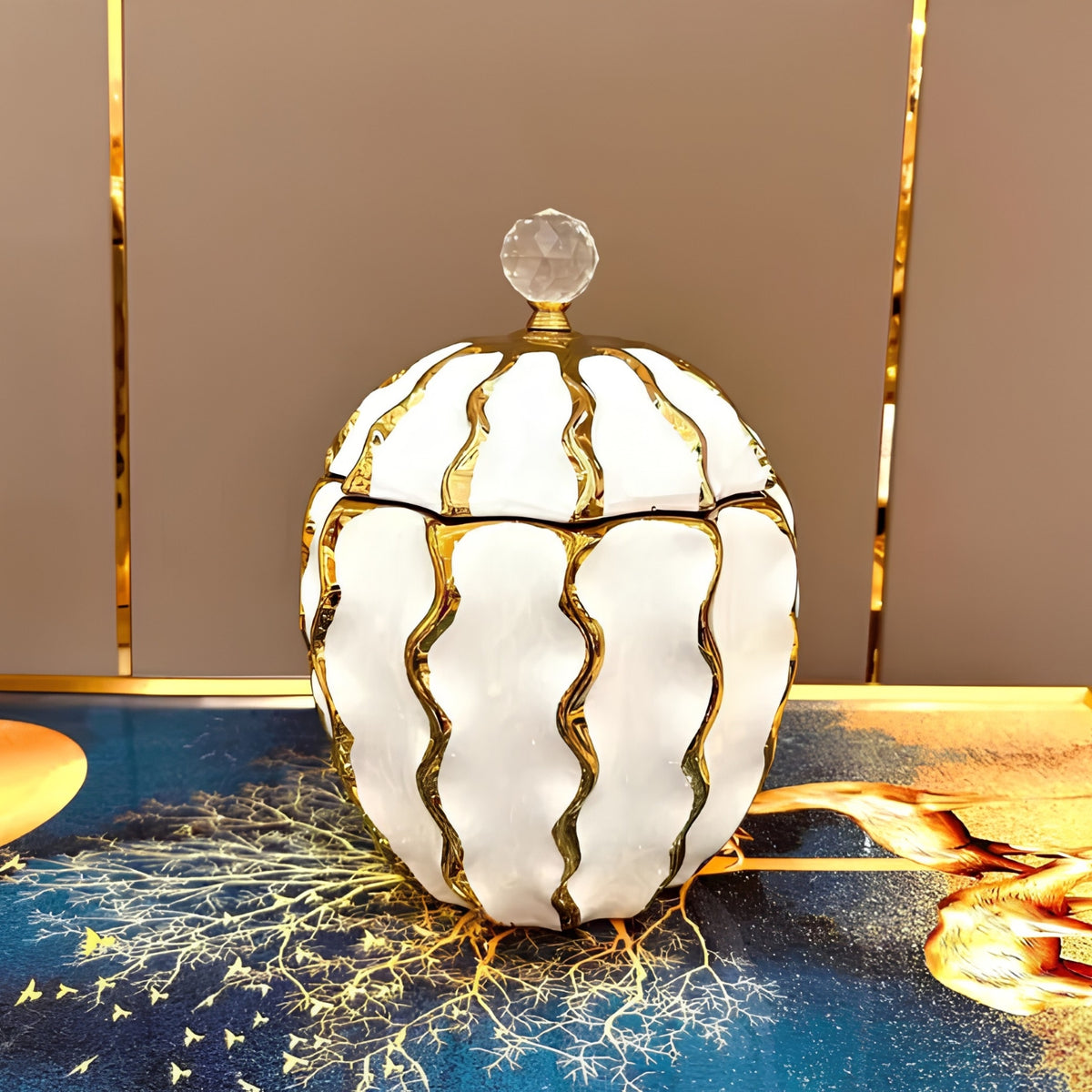 Dimensions of Pumpkin and Pillar white and gold ribbed vases
