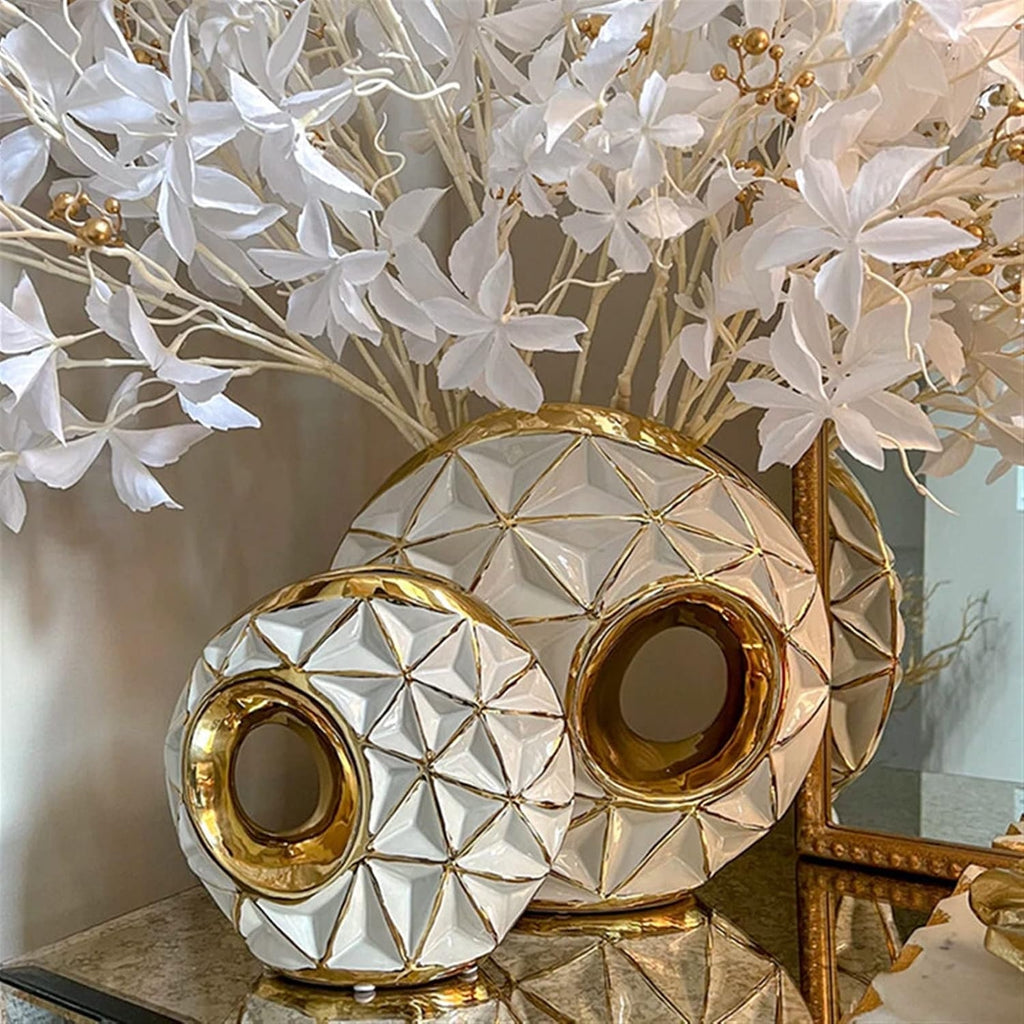 Dimensions of the small and large white and gold geometric vases