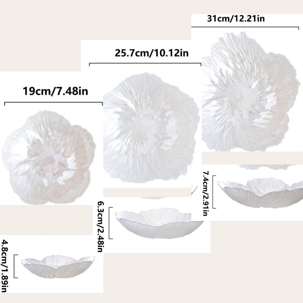 Close view of a translucent fluted crystal glass fruit plate