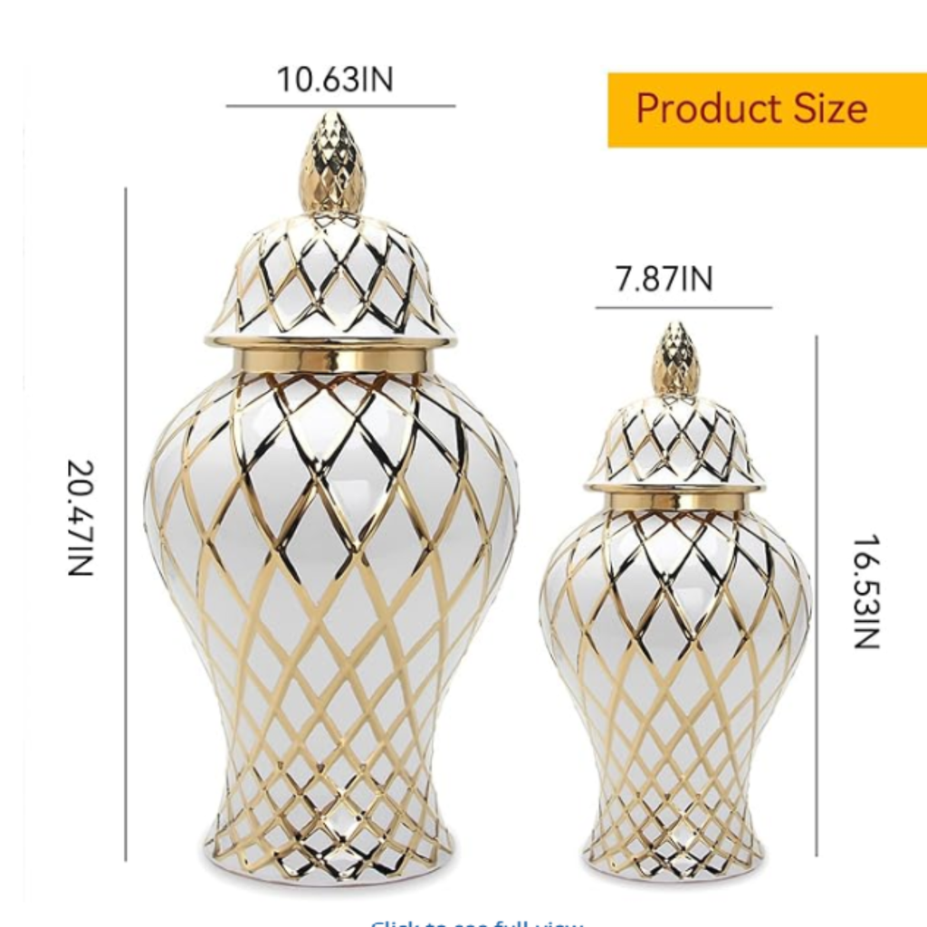 Gold & White Modren Geometry Lattice Ceramic Ginger Jar with lid