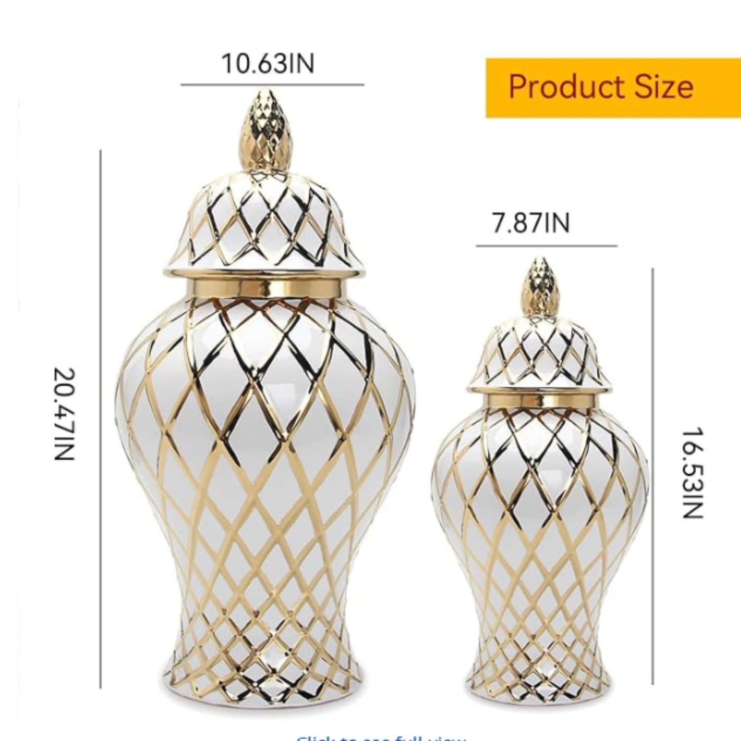 Gold & White Modren Geometry Lattice Ceramic Ginger Jar with lid