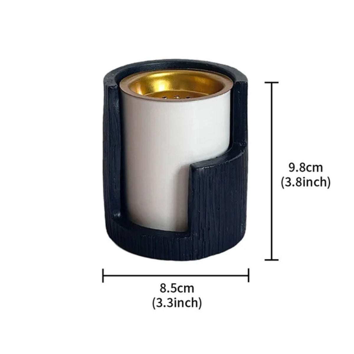 Black and white incense burner with gold-toned tray