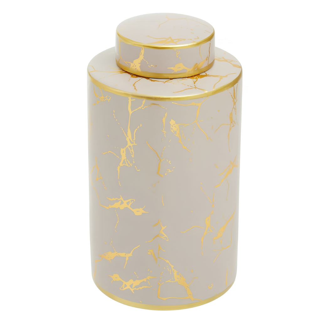 Cream & Gold Marble Ceramic Lidded Jar