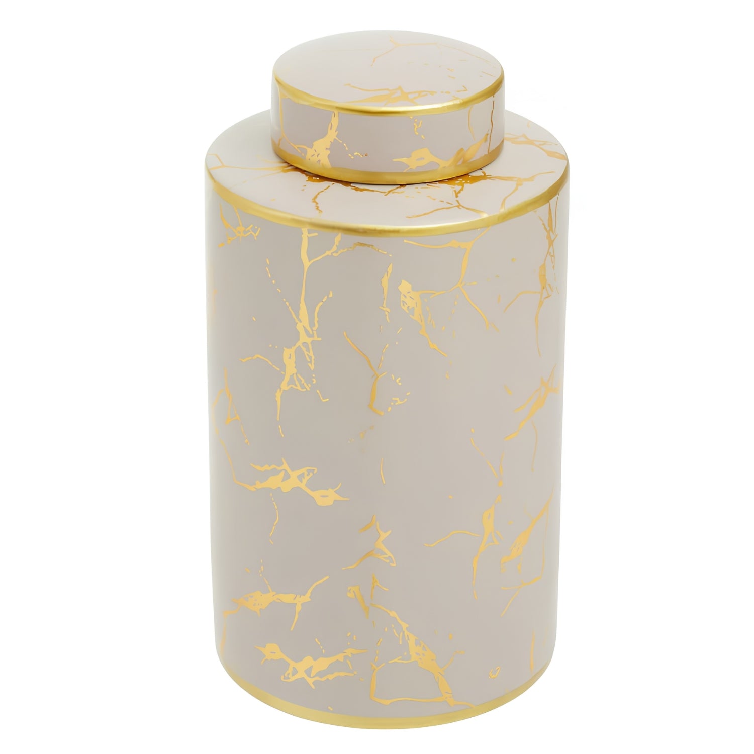Cream & Gold Marble Ceramic Lidded Jar