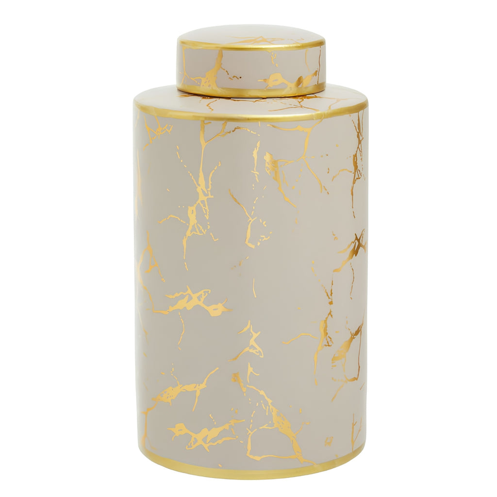 Cream & Gold Marble Ceramic Lidded Jar
