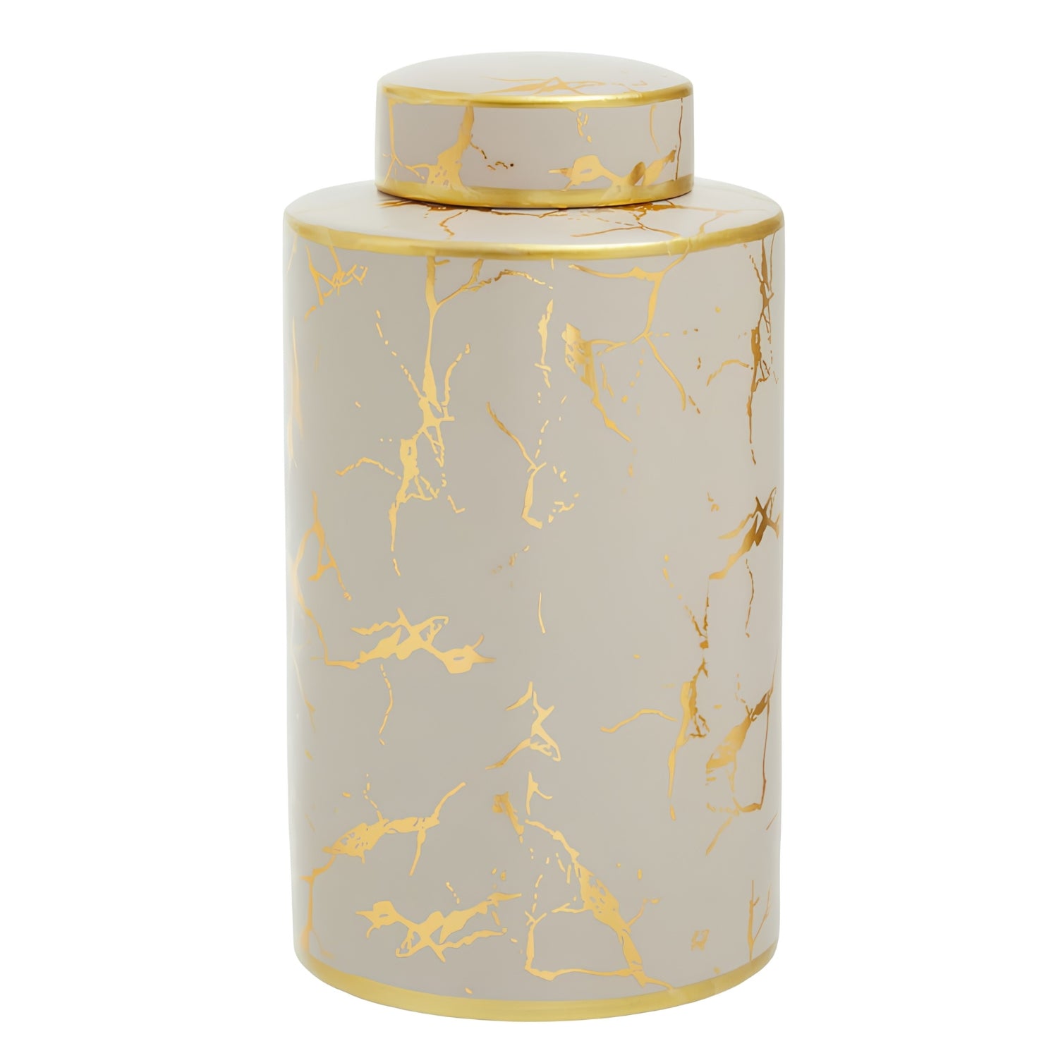 Cream & Gold Marble Ceramic Lidded Jar