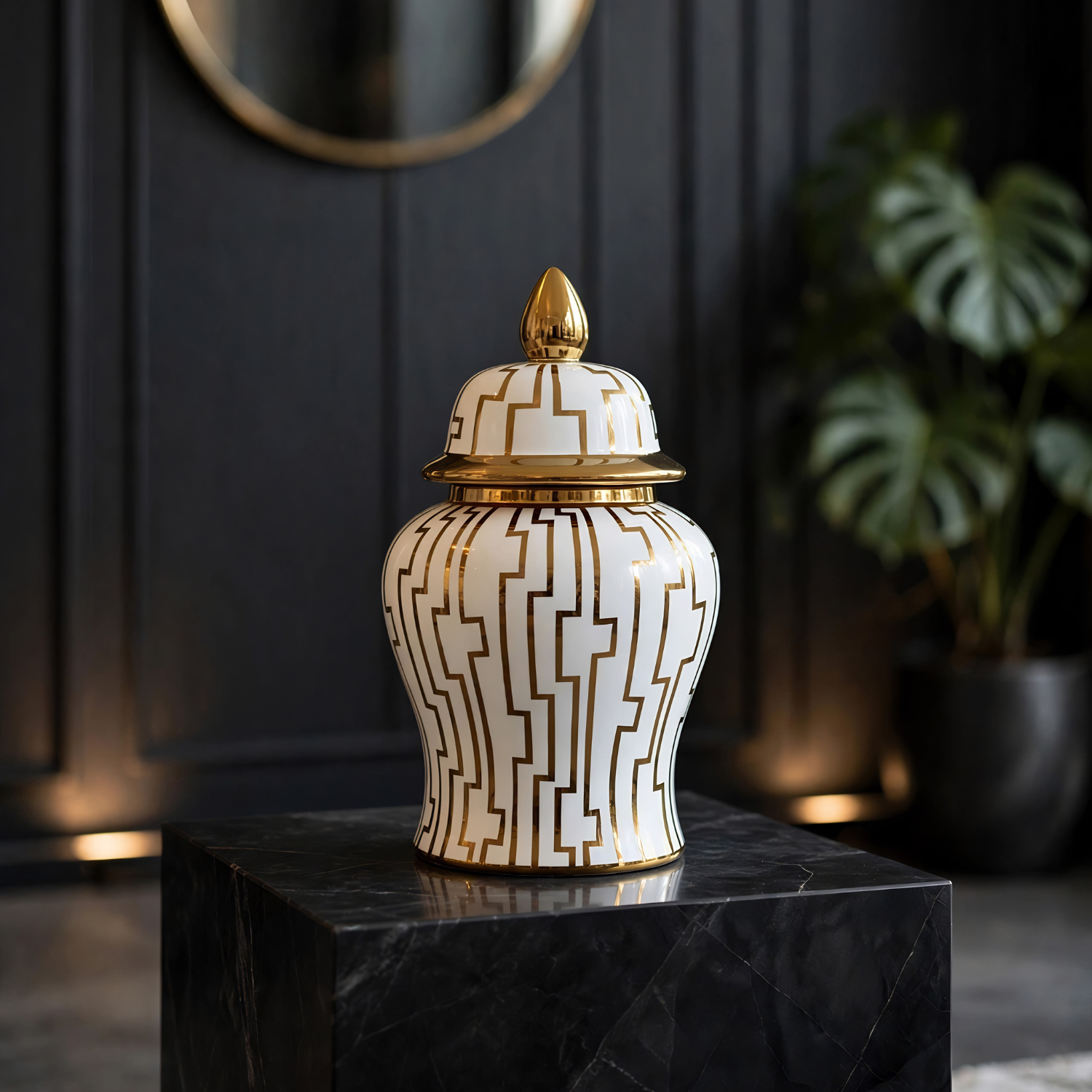 Ivory & Gold Geometric Liner Ginger Jar