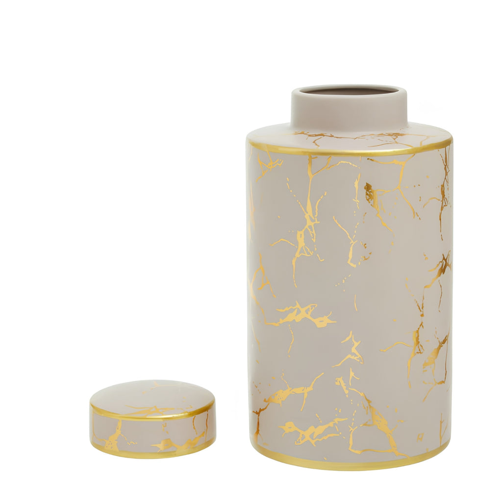 Cream & Gold Marble Ceramic Lidded Jar