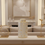 Cream & Gold Marble Ceramic Lidded Jar