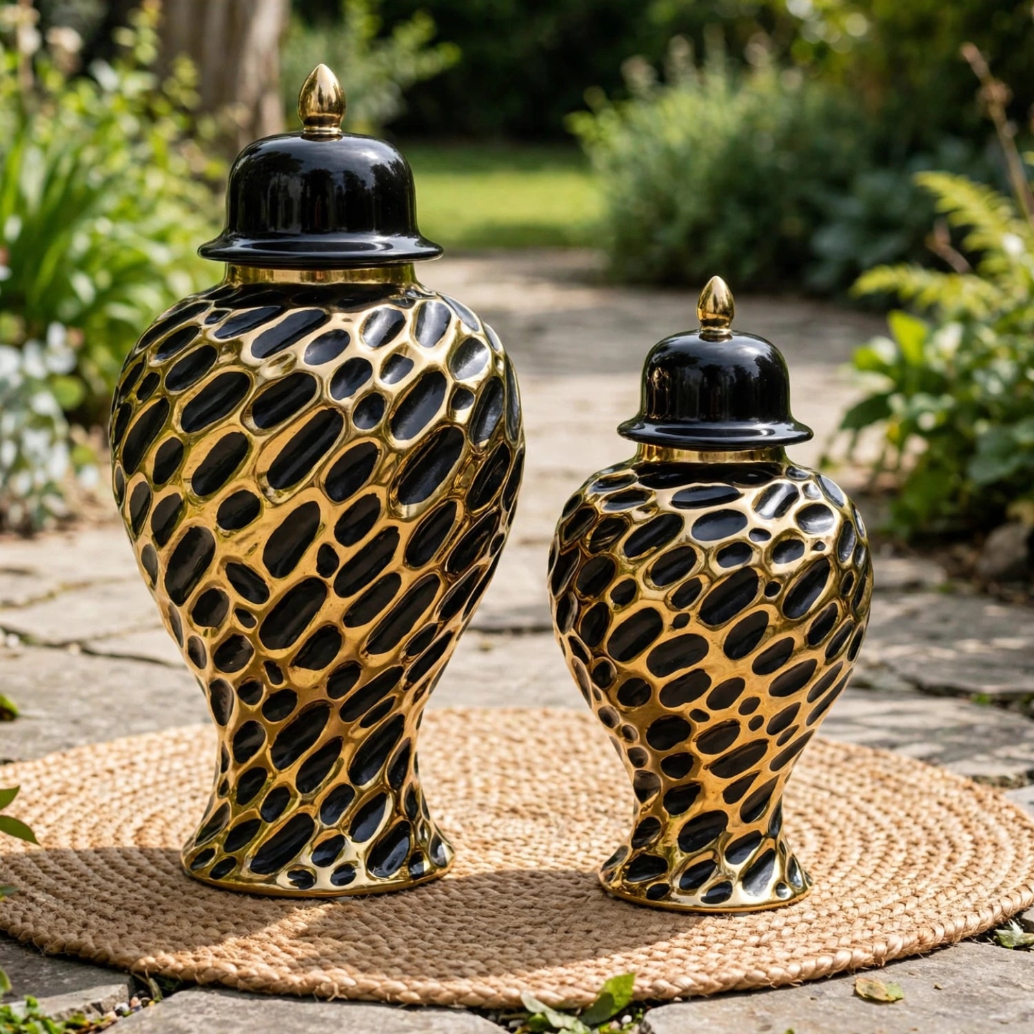 Mosaic  Ceramic Ginger Jar With Lid Black & Gold