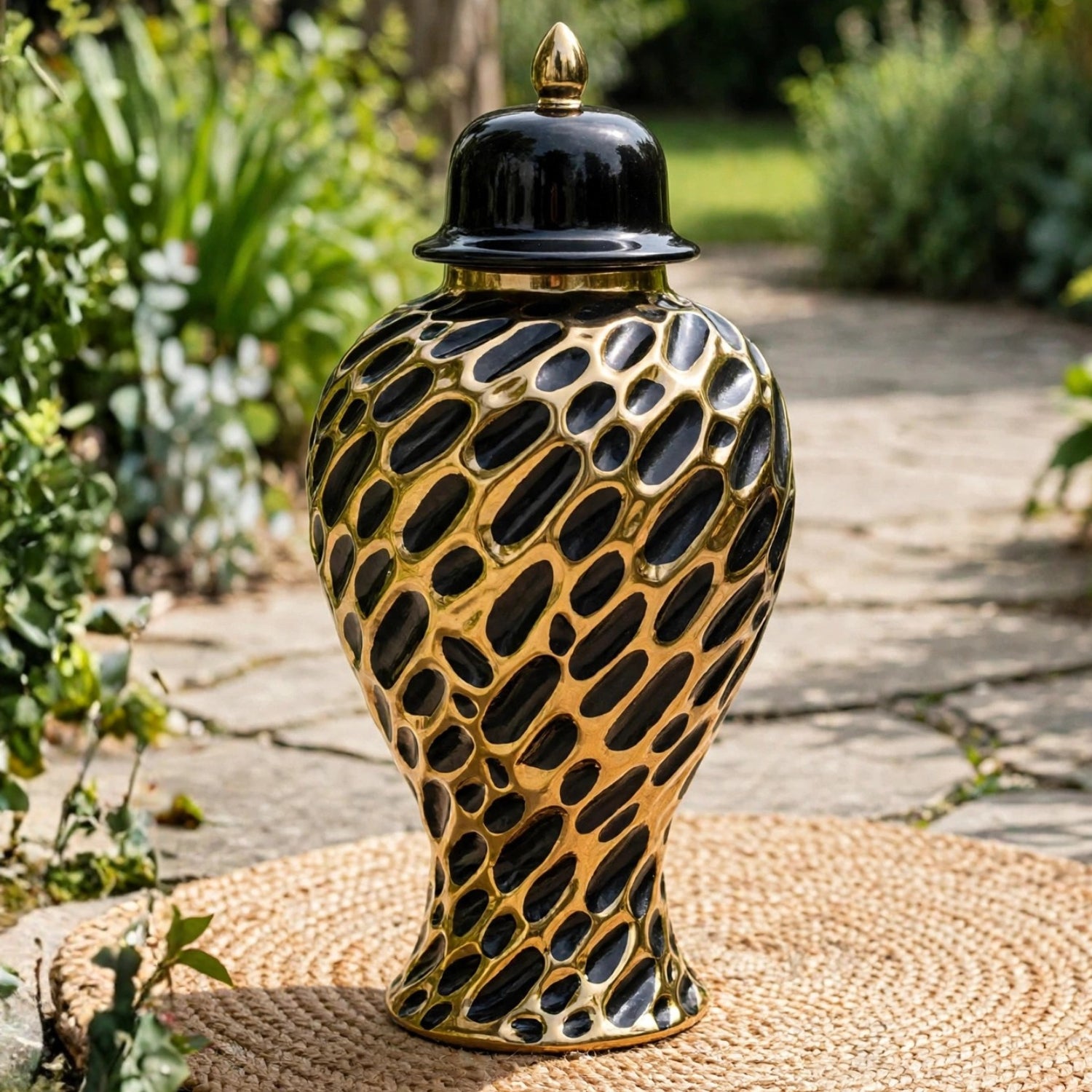 Mosaic  Ceramic Ginger Jar With Lid Black & Gold