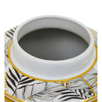 Botanical Leaf Ceramic Ginger Jar with Lid – White & Gold