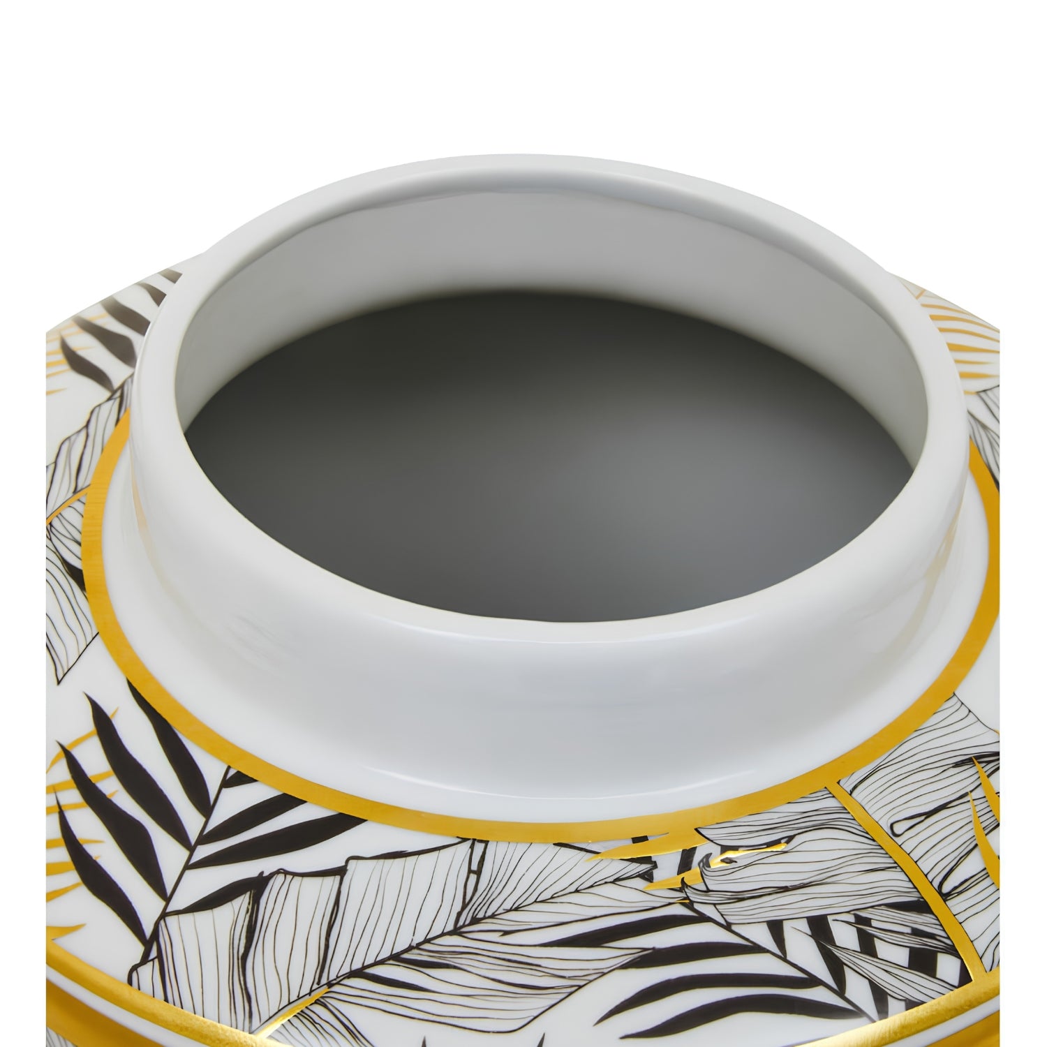 Botanical Leaf Ceramic Ginger Jar with Lid – White & Gold