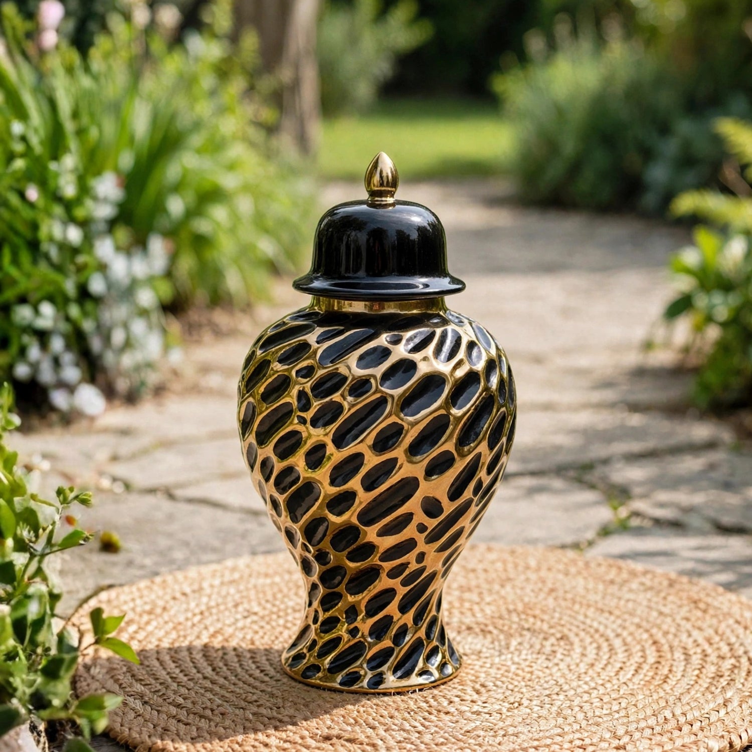 Mosaic  Ceramic Ginger Jar With Lid Black & Gold