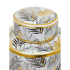 Botanical Leaf Ceramic Ginger Jar with Lid – White & Gold