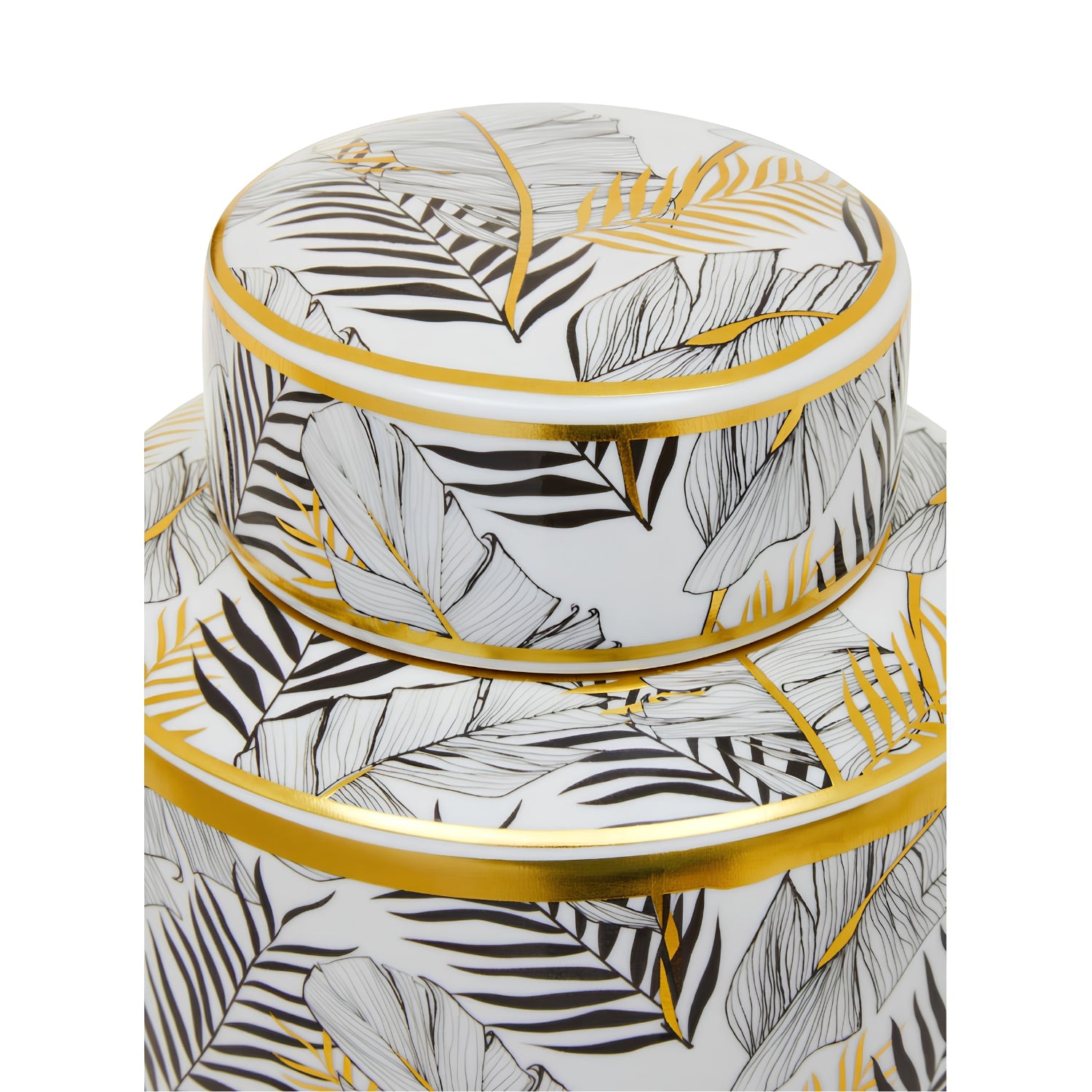 Botanical Leaf Ceramic Ginger Jar with Lid – White & Gold