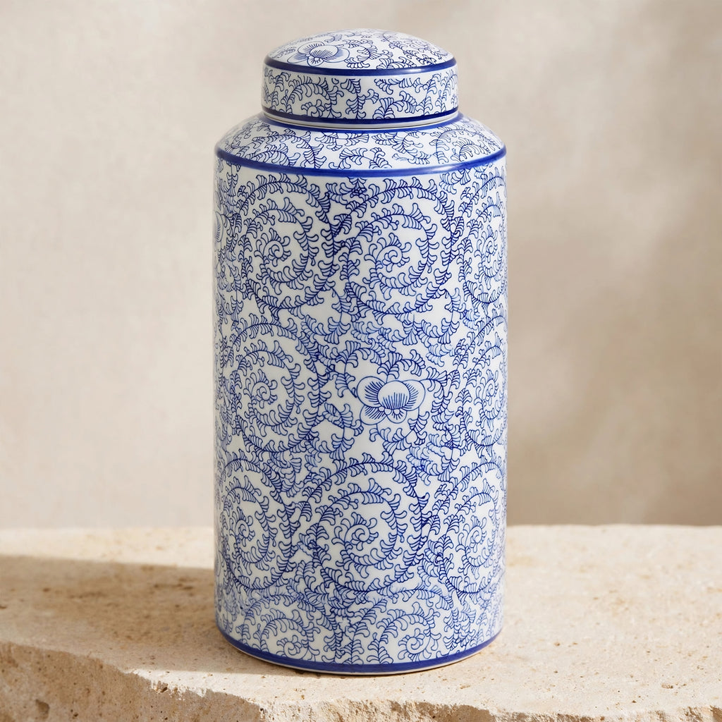 Levish Blue & White Ceramic Ginger Jar with Lid