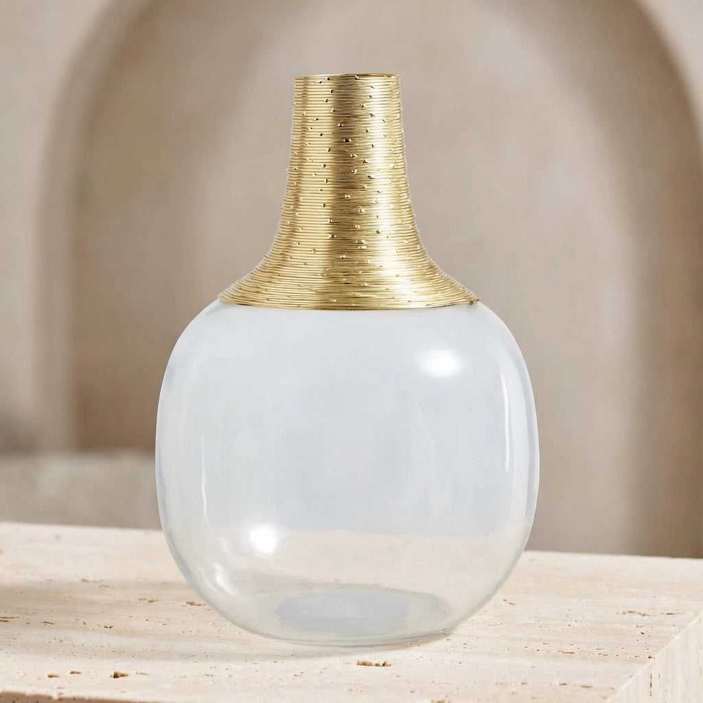 Glynn Glass Globe Vase Rounded With Gold Wire
