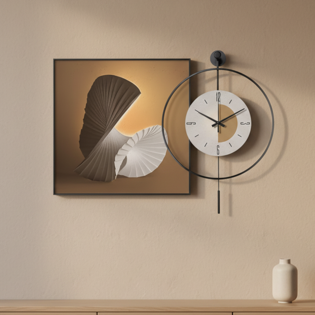 Luxury Abstract Art Canvas Wall Clock with Pendulum