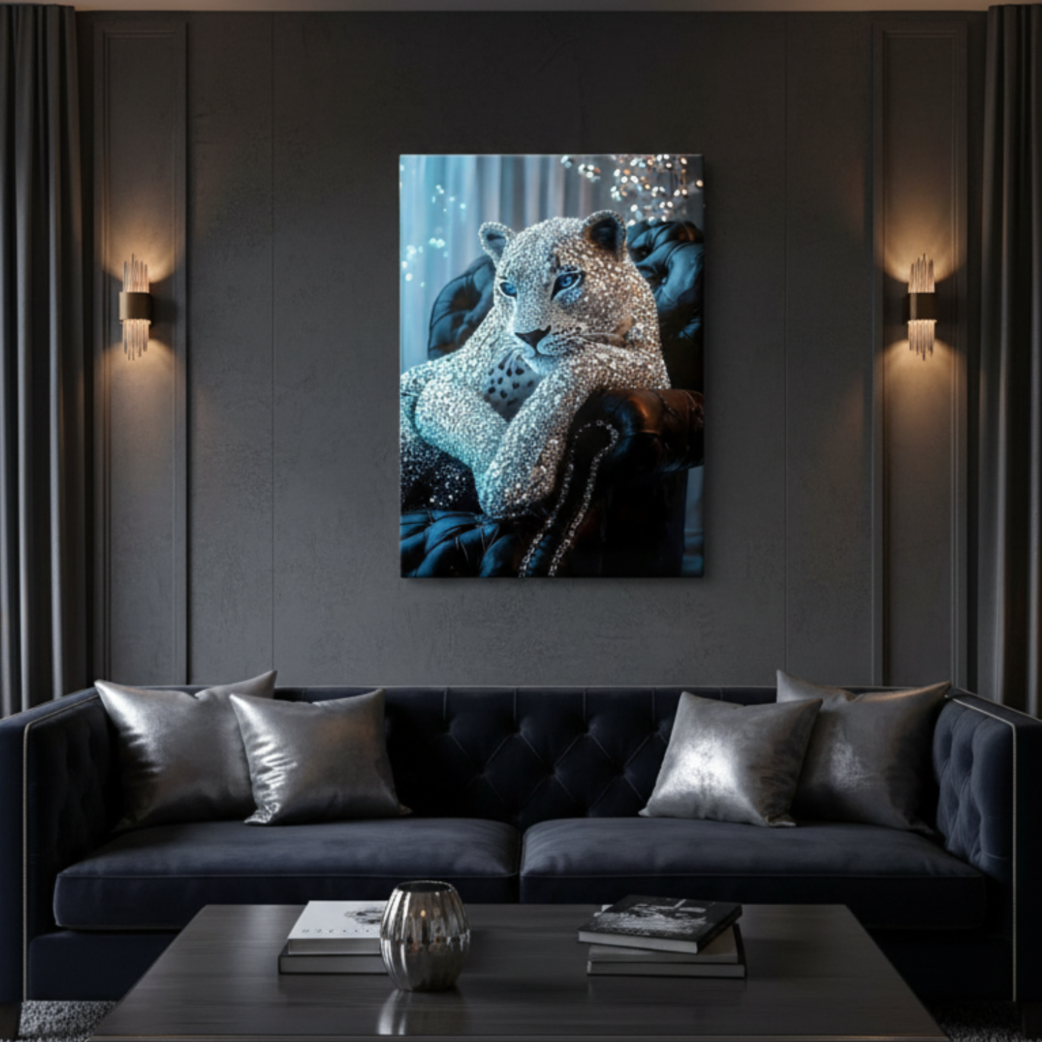 Crystal Diamond Leopard Canvas Wall Art