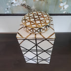 Art Decor Geometric Design Gold And White Ceramic Jar With Lid - close up lid on top