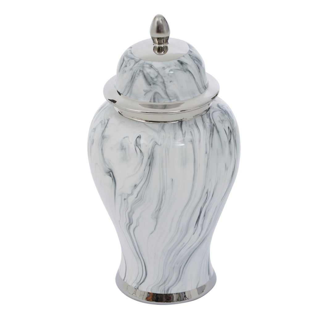 Close-up of the marble-effect finish on the Marmo ceramic jar