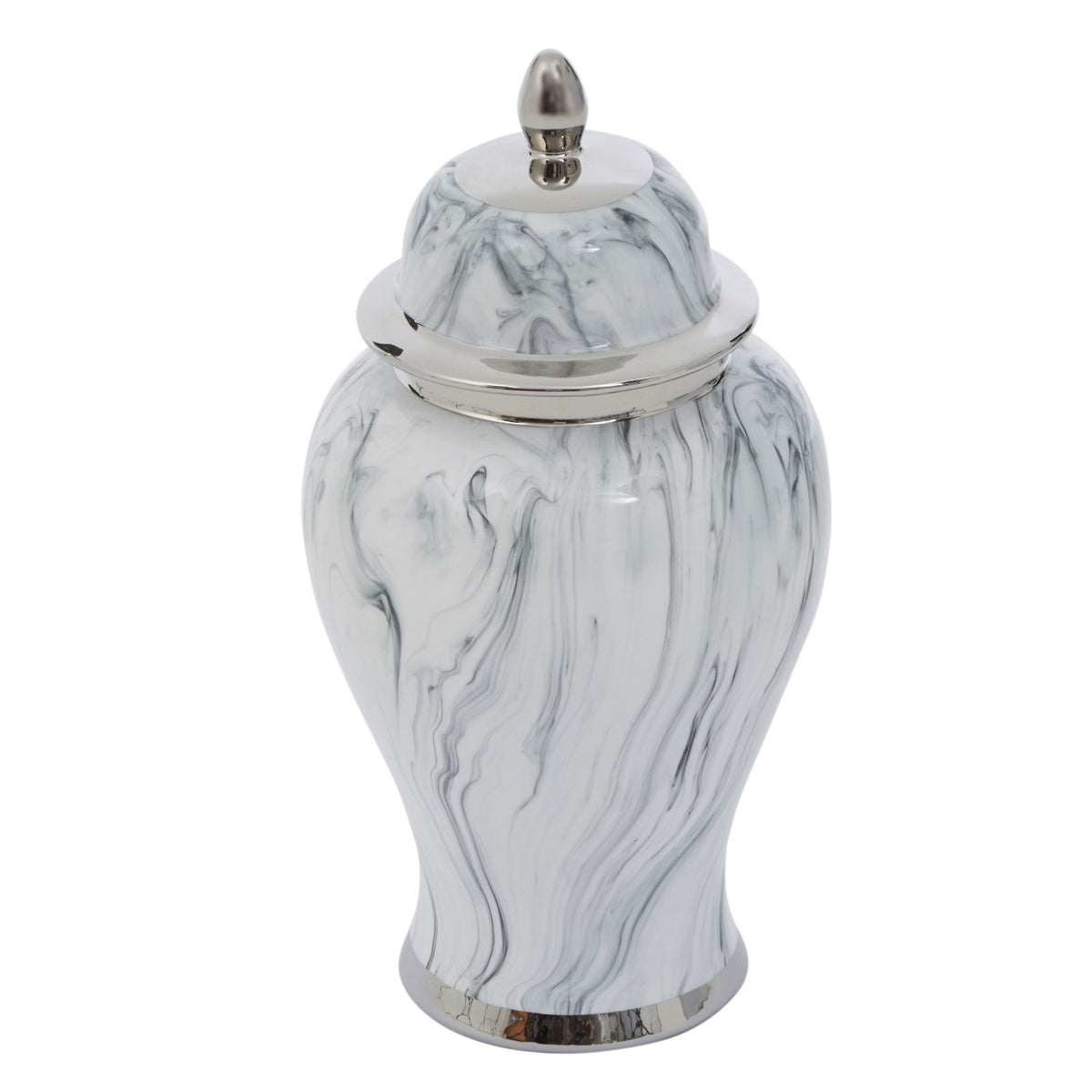 Close-up of the marble-effect finish on the Marmo ceramic jar