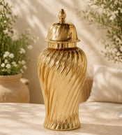 Gold Swirl Ceramic Ginger Jar With Lid – Set of 3 Sizes