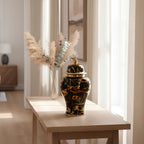 Black & Gold Marble Pierced Ginger Jar with Lid