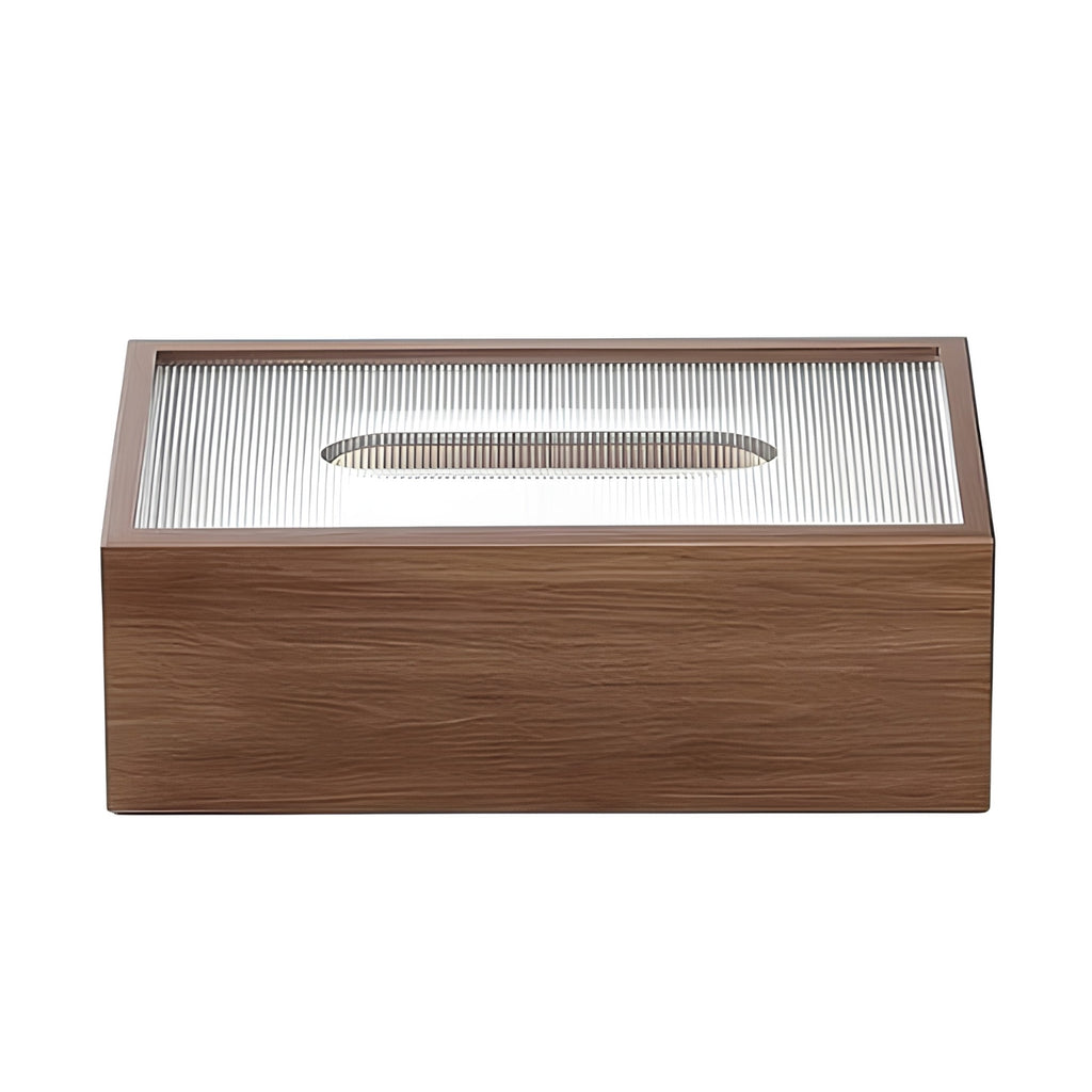 Wooden tissue box on round side table with chair