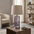 Alberta ribbed glass table lamp with neutral shade