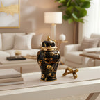 Black & Gold Marble Pierced Ginger Jar with Lid