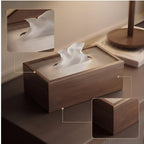 Wooden tissue box detail and lifestyle shot on bedside table