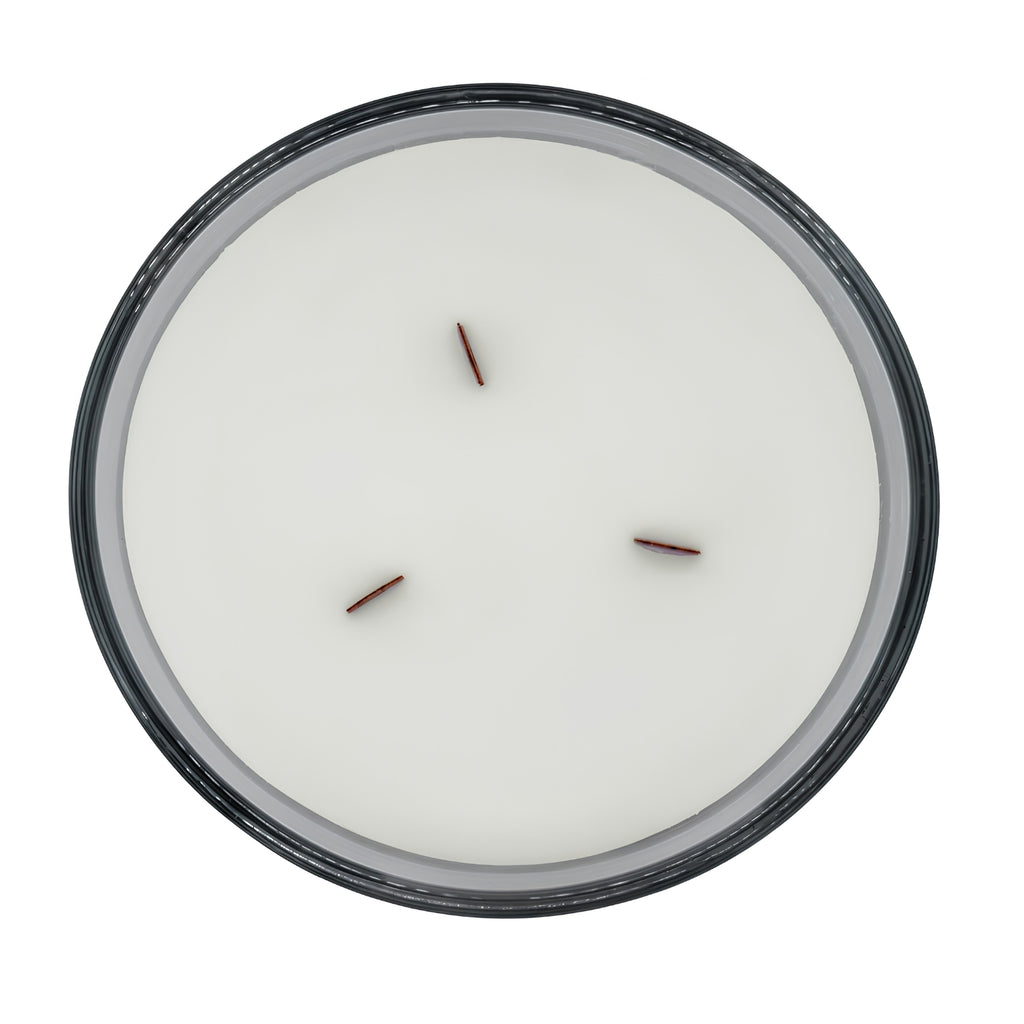 White Cotton candle top-down view showing three wood wicks in white wax