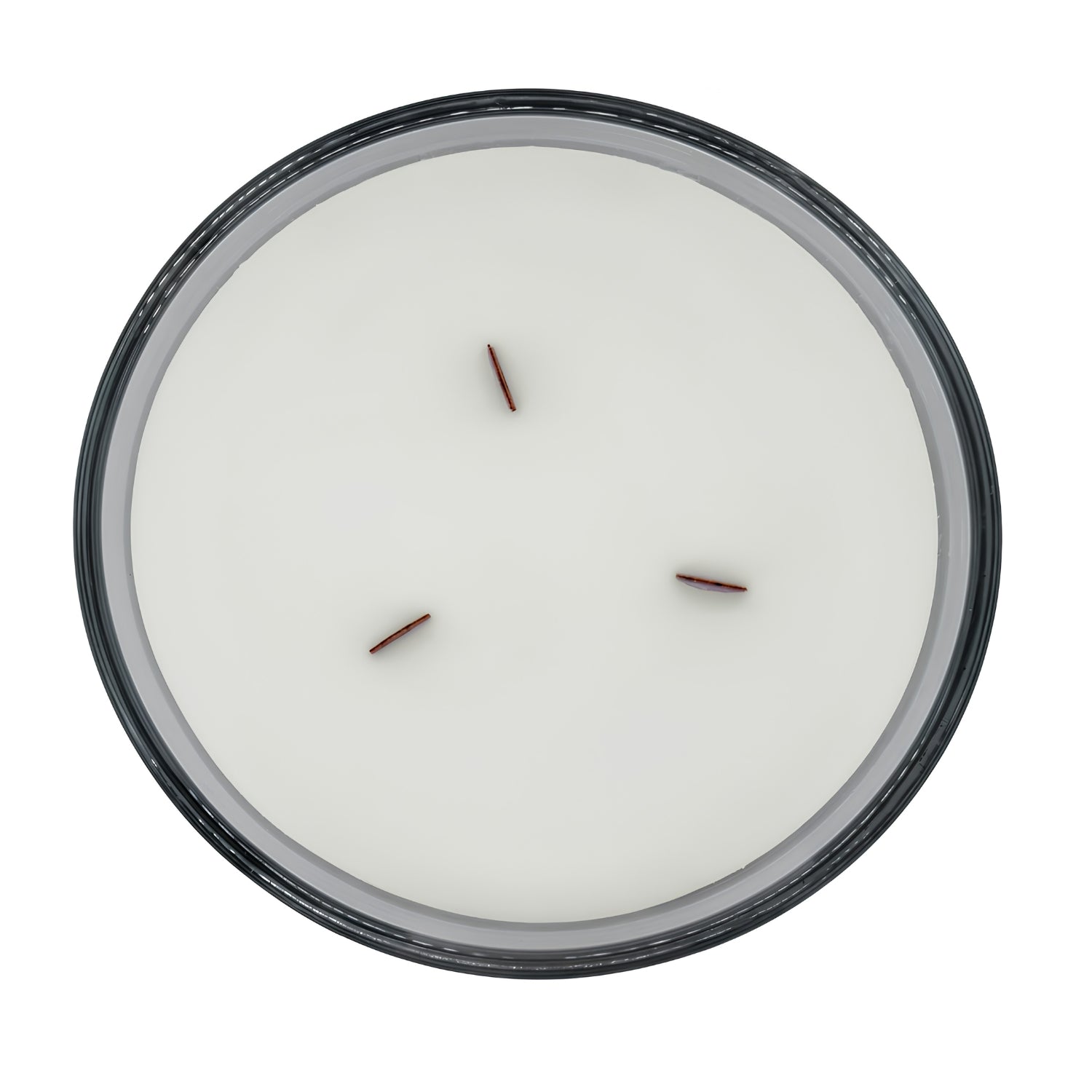 White Cotton candle top-down view showing three wood wicks in white wax
