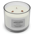 White Cotton scented candle top view showing three wood wicks