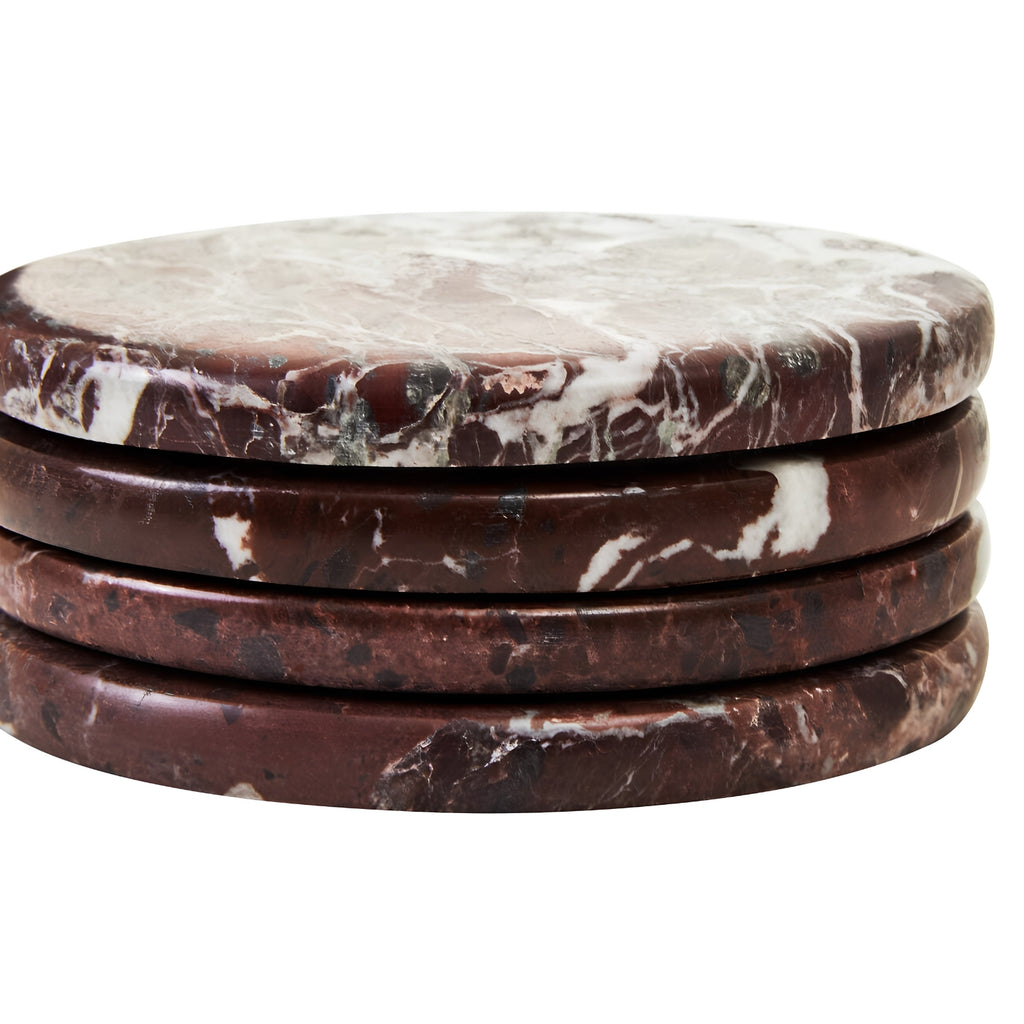 Salmo Red Marble Coasters - side profile stack