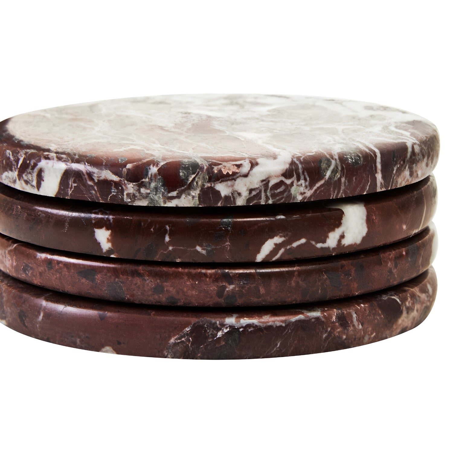 Salmo Red Marble Coasters - side profile stack
