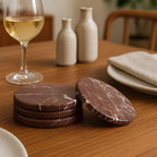 Salmo Red Marble Coasters - four coasters flat lay