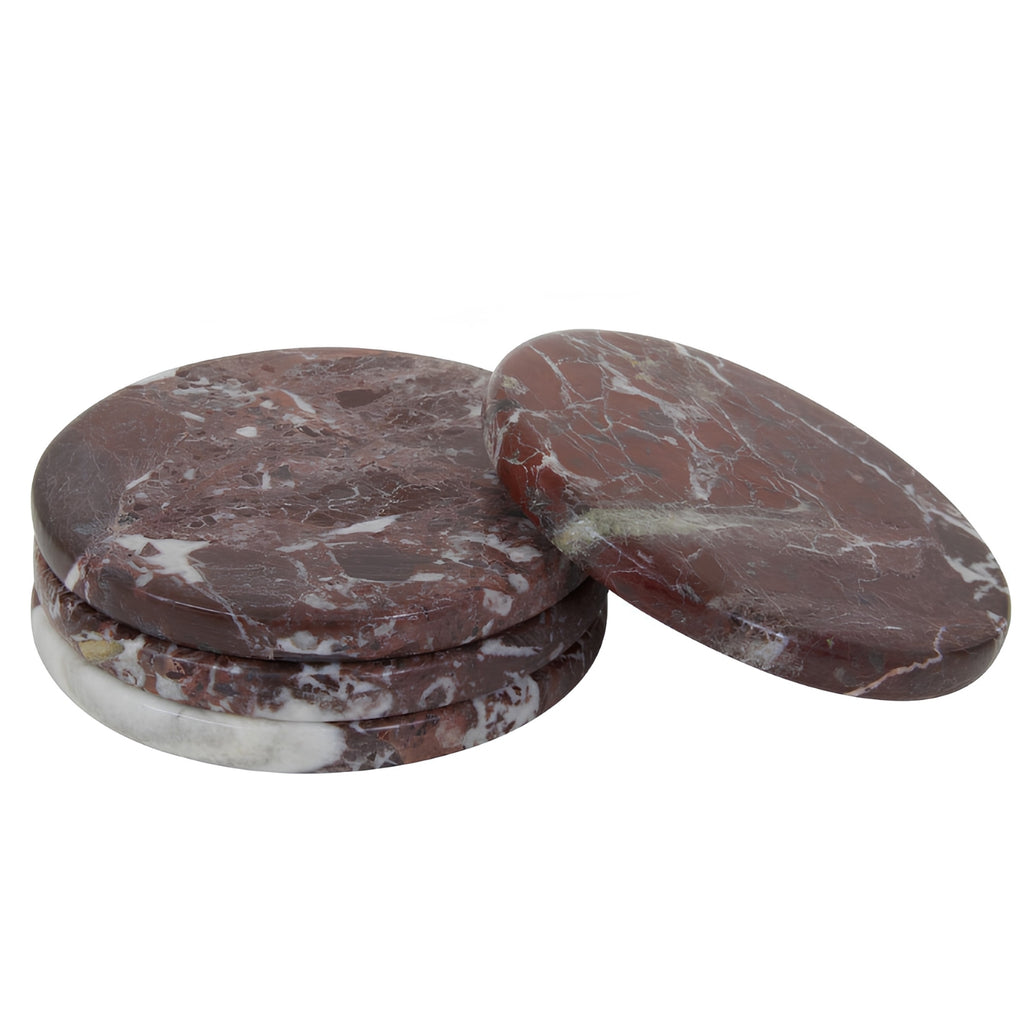 Salmo Red Marble Coasters - lifestyle with wine glass