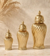 Gold Swirl Ceramic Ginger Jar With Lid – Set of 3 Sizes