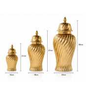 Gold Swirl Ceramic Ginger Jar With Lid – Set of 3 Sizes