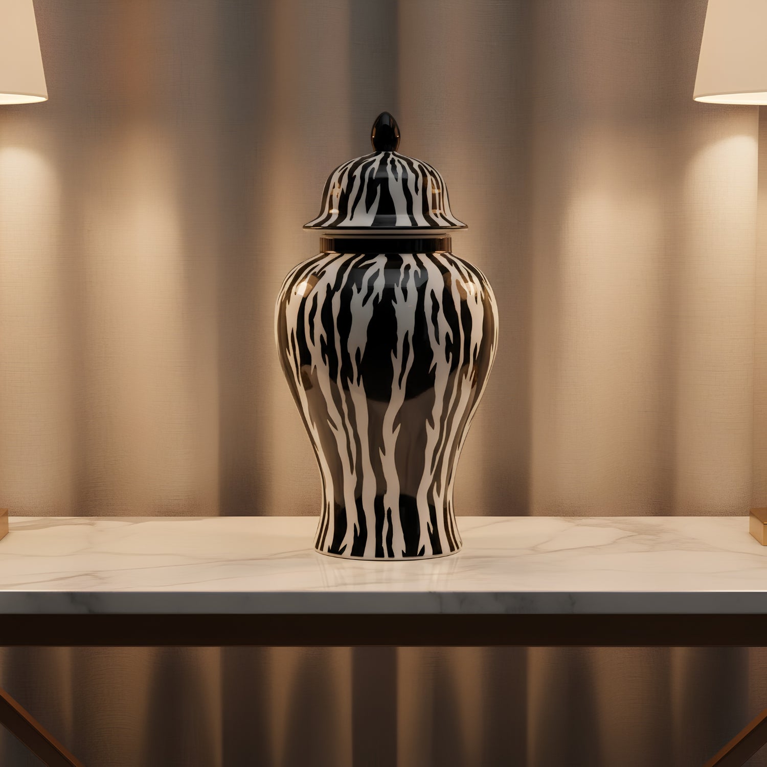 Black & White Zebra Print Ceramic Ginger Jar